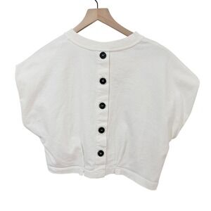 The Greii Short Sleeve Sweatshirt Size Medium White Button Back Cropped pleated
